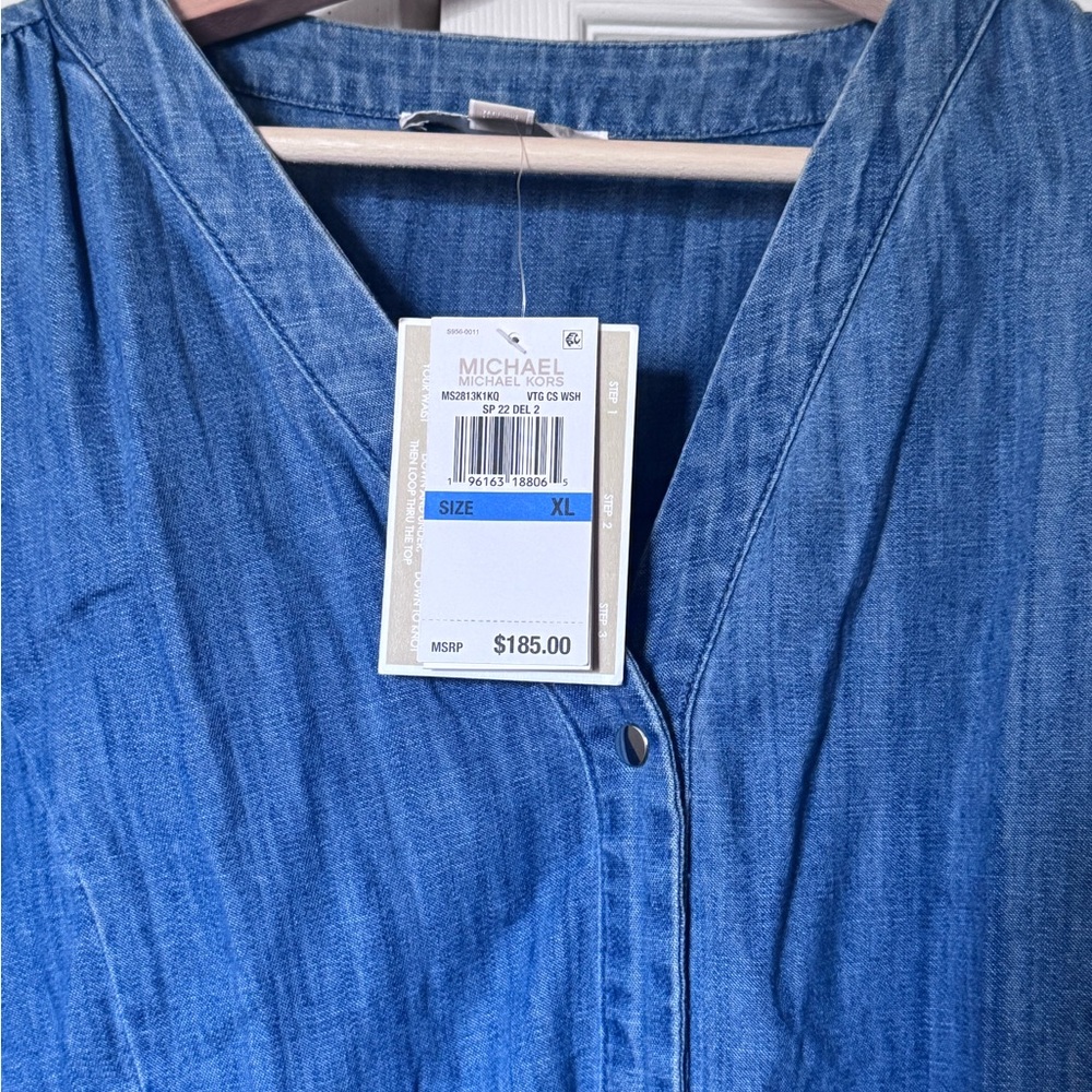 Michael Kors Blue Denim V-Neck Dress
